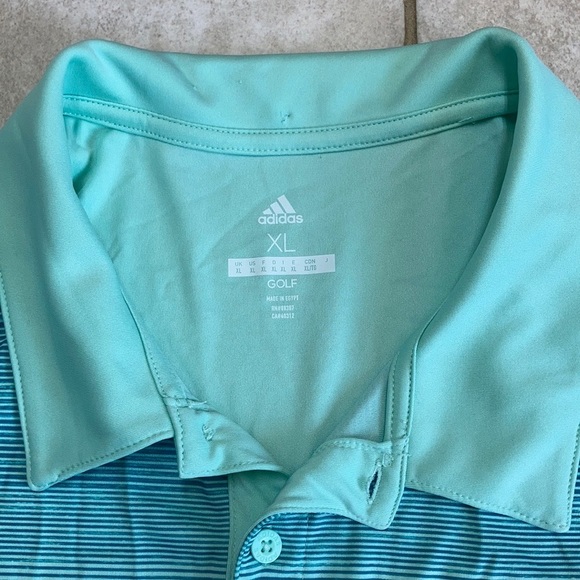 Adidas Mens XL Mint Green Striped Polo Golf Shirt - Picture 2 of 6